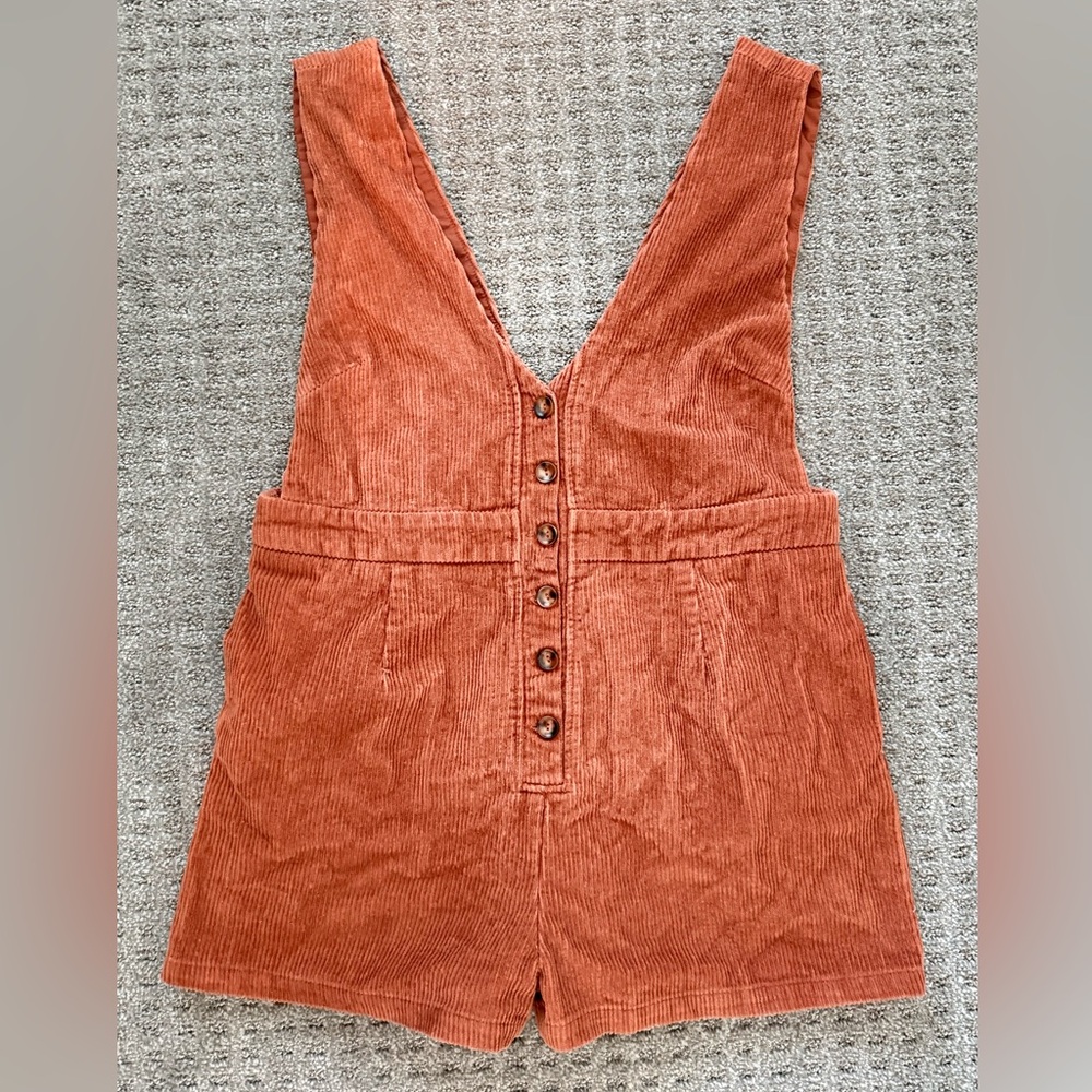 Lulu's Rust Orange Corduroy V-Neck Jumper Dress | XL